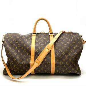 LOUIS VUITTON Authentic Brown Monogram Leather Keepall 55 Boston Bag